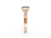 5 Stone Engagement Ring Setting for Fancy Green Radiant Cut Center with Plain Band and Prong Head in Rose Gold