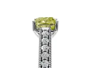 Solitaire Engagement Ring Setting for Fancy Yellow Cushion Cut Center with Engraved Pave Band and Prong Head in Platinum