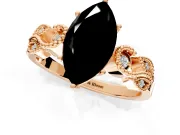 Leaf Engagement Ring Setting for Fancy Black Marquise Center with Milgrain Accent Band and Prong Head in Rose Gold