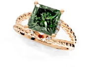 Halo Engagement Ring Setting for Fancy Green Princess Cut Center with Rope Twist Split Shank and Prong Head in Rose Gold