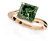 Solitaire Engagement Ring Setting for Fancy Green Princess Cut Center with Plain Bypass Twist Band and Prong Head in Rose Gold