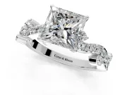 Solitaire Engagement Ring Setting for Princess Cut Center with Bar-Station Pave Twist and Prong Head in Sterling Silver