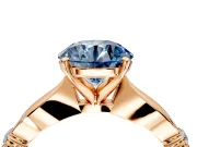 Solitaire Engagement Ring Setting for Fancy Blue Round Cut Center with Carved Leaf Shoulders and Prong Head in Rose Gold