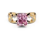 Solitaire Engagement Ring Setting for Fancy Pink Radiant Cut Center with Criss-Cross Accent Band and Prong Head in Yellow Gold