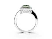 Halo Engagement Ring Setting for Fancy Green Princess Cut Center with Heart-Shaped Openwork, Pave Band and Prong Head in Sterling Silver