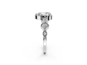 Vintage Station Engagement Ring Setting for Pear-Shaped Center with Accents and Prong Head in White Gold