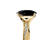 Side Accent Engagement Ring Setting for Fancy Black Oval Center with Accent Shoulders and Prong Head in Yellow Gold