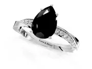 Side Accent Engagement Ring Setting for Fancy Black Pear-Shaped Center with Accent Shoulders and Prong Head in Sterling Silver