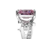 Solitaire Engagement Ring Setting for Fancy Pink Emerald Cut Center with Pave and Plain Crossover Band and Prong Head in White Gold