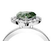 Halo Engagement Ring Setting for Fancy Green Heart-Shaped Center with Thin Plain Band and Prong Head in Sterling Silver