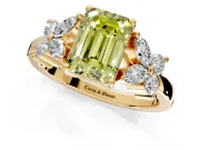 Floral Engagement Ring Setting for Fancy Yellow Emerald Cut Center with Marquise Cluster Shoulders and Prong Head in Yellow Gold