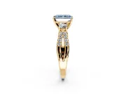 3 Stone Engagement Ring Setting for Fancy Blue Radiant Cut Center with Pave Split Shank and Prong Head in Yellow Gold