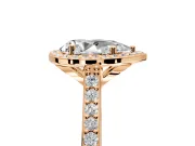 Halo Engagement Ring Setting for Pear-Shaped Center with Pave Accents, Heart Basket and Prong Head in Rose Gold