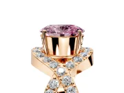 Halo Engagement Ring Setting for Fancy Pink Oval Center with Pave Infinity Twist Band and Prong Head in Rose Gold