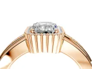 Halo Engagement Ring Setting for Emerald Cut Center with Wide Band, Inlaid Accent Row and Prong Head in Rose Gold