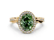 Halo Engagement Ring Setting for Fancy Green Oval Center with Twist Band and Prong Head in Yellow Gold