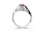 Cathedral Engagement Ring Setting for Fancy Pink Radiant Cut Center with Antique-Style Pave Band and Prong Head in Sterling Silver