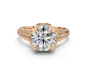 Solitaire Engagement Ring Setting for Round Cut Center with Accented Split Shank and Prong Head in Rose Gold