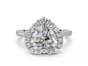 Halo Engagement Ring Setting for Heart-Shaped Center with Narrowing Pave Band and Prong Head in Platinum