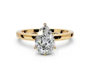 Solitaire Engagement Ring Setting for Pear-Shaped Center with Plain Band and Tulip Prong Head in Yellow Gold