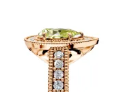 Milgrain Halo Engagement Ring Setting for Fancy Yellow Pear-Shaped Center with Pave Band and Prong Head in Rose Gold