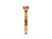 Solitaire Engagement Ring Setting for Fancy Pink Cushion Cut Center with Scrollwork Band and Prong Head in Yellow Gold