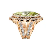 Double Halo Engagement Ring Setting for Fancy Yellow Marquise Center with Narrow Pave Split Shank and Prong Head in Rose Gold