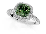 Halo Engagement Ring Setting for Fancy Green Cushion Cut Center with Inner Milgrain Border and Prong Head in White Gold