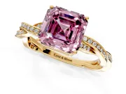 Solitaire Engagement Ring Setting for Fancy Pink Asscher Cut Center with Twisted Pave Band and Prong Head in Yellow Gold