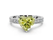 Milgrain Pave Engagement Ring Setting for Fancy Yellow Heart-Shaped Center with Accent Band and Prong Head in Sterling Silver
