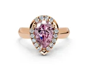 Halo Engagement Ring Setting for Fancy Pink Pear-Shaped Center with Square Band and Prong Head in Rose Gold