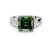 Solitaire Engagement Ring Setting for Fancy Green Asscher Cut Center with Tapered Split Shoulders and Prong Head in Sterling Silver