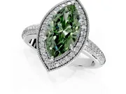Milgrain Halo Engagement Ring Setting for Fancy Green Marquise Center with Three-Sided Pave Band and Prong Head in White Gold