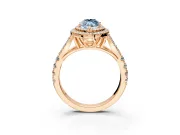 Double Halo Engagement Ring Setting for Fancy Blue Marquise Center with Narrow Pave Split Shank and Prong Head in Rose Gold