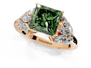 Leaf Cluster Engagement Ring Setting for Fancy Green Princess Cut Center with Marquise Accents and Prong Head in Rose Gold