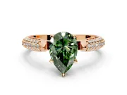 Solitaire Engagement Ring Setting for Fancy Green Pear-Shaped Center with Multi-Row Accents and Prong Head in Rose Gold
