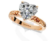 Solitaire Engagement Ring Setting for Heart-Shaped Center with XO Engraved Band and Prong Head in Rose Gold