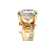 Solitaire Engagement Ring Setting for Princess Cut Center with Pave and Plain Crossover Band and Prong Head in Yellow Gold
