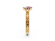 Solitaire Engagement Ring Setting for Fancy Pink Oval Center with XO Engraved Band and Prong Head in Yellow Gold