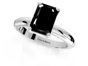 Solitaire Engagement Ring Setting for Fancy Black Emerald Cut Center with Wire Band and Prong Head in Sterling Silver
