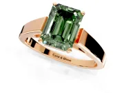 Solitaire Engagement Ring Setting for Fancy Green Emerald Cut Center with Tapered Split Shoulders and Prong Head in Rose Gold