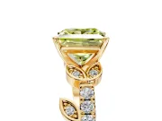 Leaf Motif Engagement Ring Setting for Fancy Yellow Princess Cut Center with Pave Band and Prong Head in Yellow Gold