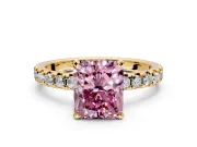 Solitaire Engagement Ring Setting for Fancy Pink Radiant Cut Center with Large Accents and Prong Head in Yellow Gold