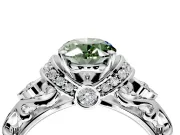 Solitaire Engagement Ring Setting for Fancy Green Oval Center with Filigree Band and Prong Head in Platinum