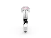 Halo Engagement Ring Setting for Fancy Pink Asscher Cut Center with Wide Band, Inlaid Accent Row and Prong Head in Platinum