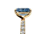 Solitaire Engagement Ring Setting for Fancy Blue Emerald Cut Center with Micro Pave Band and Prong Head in Yellow Gold