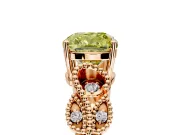Leaf Engagement Ring Setting for Fancy Yellow Cushion Cut Center with Milgrain Accent Band and Prong Head in Rose Gold