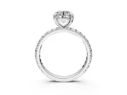 Solitaire Engagement Ring Setting for Round Cut Center with Shared-Prong Accents and Prong Head in White Gold