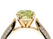 Solitaire Engagement Ring Setting for Fancy Yellow Cushion Cut Center with Multi-Row Accents and Prong Head in Yellow Gold