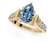 Solitaire Engagement Ring Setting for Fancy Blue Pear-Shaped Center with Pave Cathedral Shoulders and Prong Head in Yellow Gold